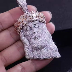 Collier Hip Hop personnalisé pour homme en argent sterling plaqué or rose, avec chaîne Ice et pendentif Jésus en moissanite taille brillant - Product Image 3