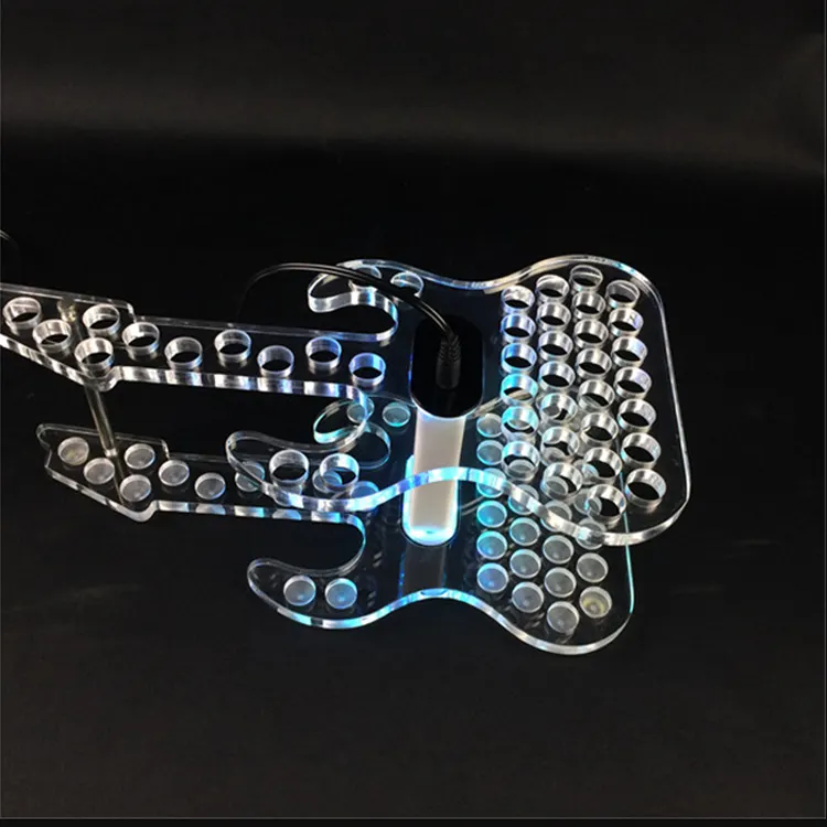 Bandeja acrílica para servir con asas, tubo de ensayo acrílico transparente con iluminación LED RGB en forma de guitarra