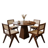 Table de salle à manger ronde vintage en bois massif pour restaurant, traiteur, café, salon de thé, et combinaison de chaises de négociation