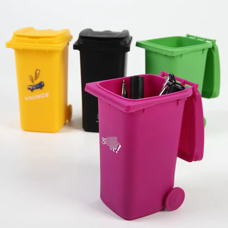 Mini Curbside Garbage Trash Bin Pen Holder and Unique Tiny Size Recycle Can Set Pencil Cup Desktop Organizer