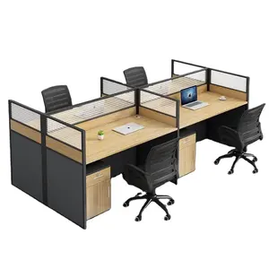 Gaogle furnitur kantor kayu meja kerja Modular dengan laci 2 4 6 8 orang meja kantor