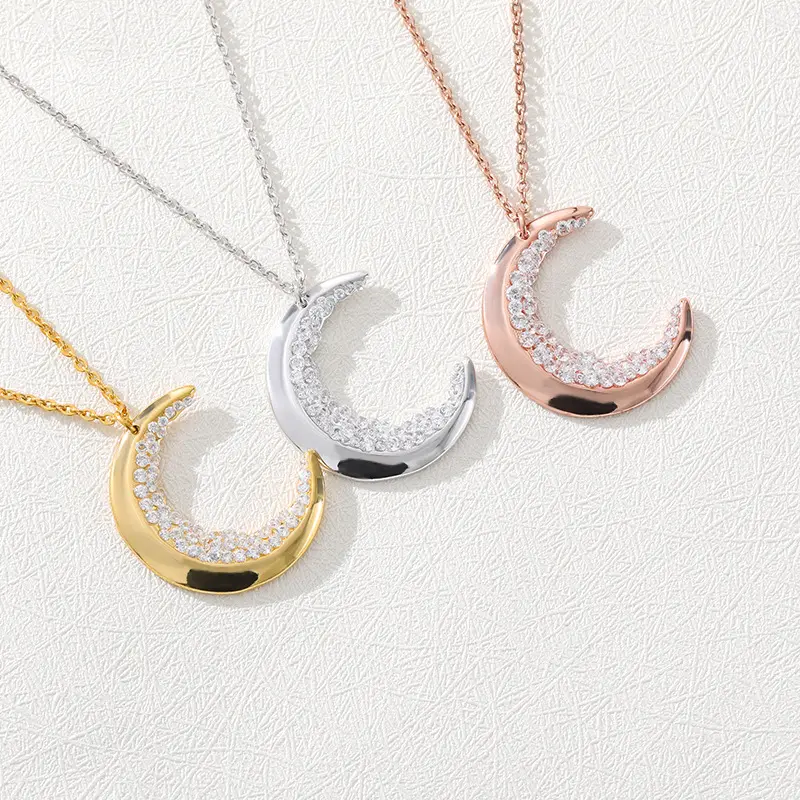 ZHONG NUO 2022 fashion accessories women accessories bohemian chain zircon stainless steel gold plated moon pendant necklace