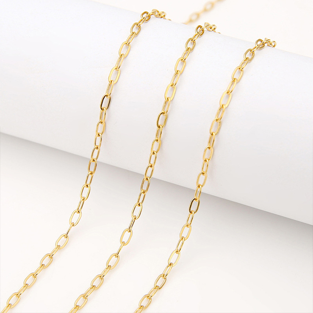 Necklace Findings Oval Link Cable Flat Chains Bulk Stainless Steel 18K Gold Cable Paperclip Rolo Chain Jewelry Making