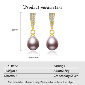 Venta caliente al por mayor S925 pendientes de perlas de agua dulce de plata esterlina para mujeres micro incrustaciones de circón señoras joyería de gama alta - Product Image 3