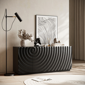 Tủ đựng đồ đứng tự do 4 cánh (màu đen) kiểu hiện đại, chống đổ, chất liệu gỗ vân xoắn, sang trọng, dùng cho phòng bếp và phòng khách - Product Image 1