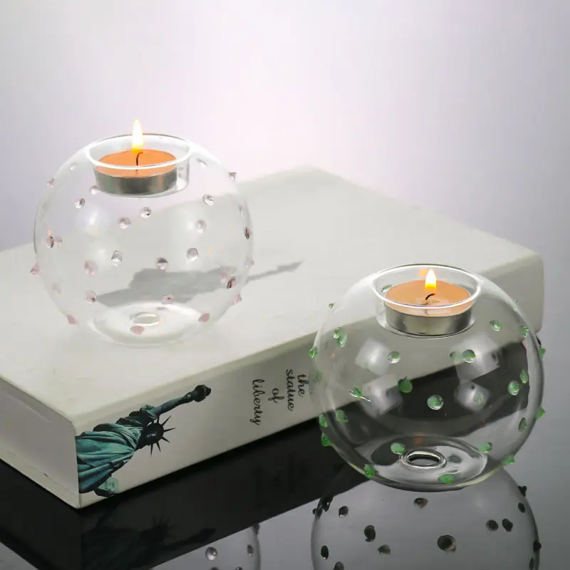 Fabrikant Kaarshouder Glas Europese Stijl Romantische Luxe Sferische Dot Design Eenvoudige Desktop Ornamenten Kaarsen