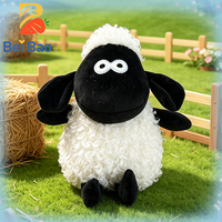Fabricant de peluches, peluche mouton noir à face bouclée de 8 pouces, personnage de dessin animé, jouet en peluche agneau de ferme moelleux, en stock