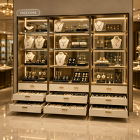 Ensemble de présentoirs à bijoux en bois moderne, combinaison de vitrine murale pour bijoux, comptoir en verre trempé avec armoire de rangement