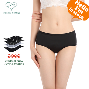 Shanhao OEM Menstruationsunterwäsche Damen High-Cut <span class=keywords><strong>Gerippte</strong></span> Baumwolle 4-Schichten Saugfähige Auslaufsichere Unterwäsche Periodenslips für Frauen - Product Image 1