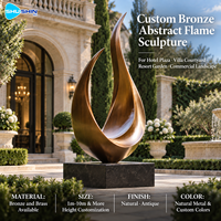 Sculpture abstraite contemporaine en bronze, flamme polie, laiton, cuivre, art extérieur personnalisé pour hôtel, villa, cour, aménagement paysager