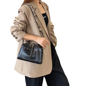Ando Bag Genuine Cowhide Leather Barrel Bag Women Vintage Rivet Top <b>Handle</b> Crossbody Shoulder <b>Handbag</b> - Product Image 4