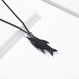 Instagram-worthy niche design piranha necklace, full diamond, understated luxury, hip-hop street style, <b>titanium</b> steel pendant. - Product Image 4