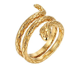 Bague Serpent Vintage Punk en Acier Inoxydable 304 Plaqué Or 18K et Rhodium, Étanche et Inaltérable, avec Zircon, Bijoux pour Femme - Product Image 1
