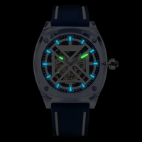 Saphirglas Tonneau-Gehäuse Luxus Herren Mechanische Chronographen Uhren Sichtbares Skelett Automatik Kautschukband 24mm Zeiger-Zifferblatt