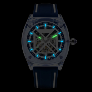Sapphire Crystal Tonneau Case Luxury <b>Men</b> Mechanical Chronograph <b>Watches</b> Visible <b>Skeleton</b> Automatic Rubber Band 24mm Pointer Dial - Product Image 5