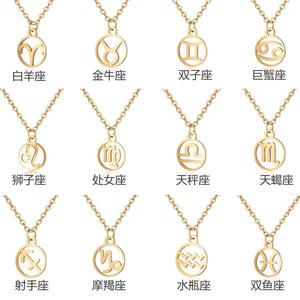 Collar con Colgante del Zodiaco para Mujer, 12 Signos, Aries, Piscis, Géminis, Acero Inoxidable, Zirconia, Chapado en Oro, Estilo Moderno, Regalo de Boda, Joyería - Product Image 2