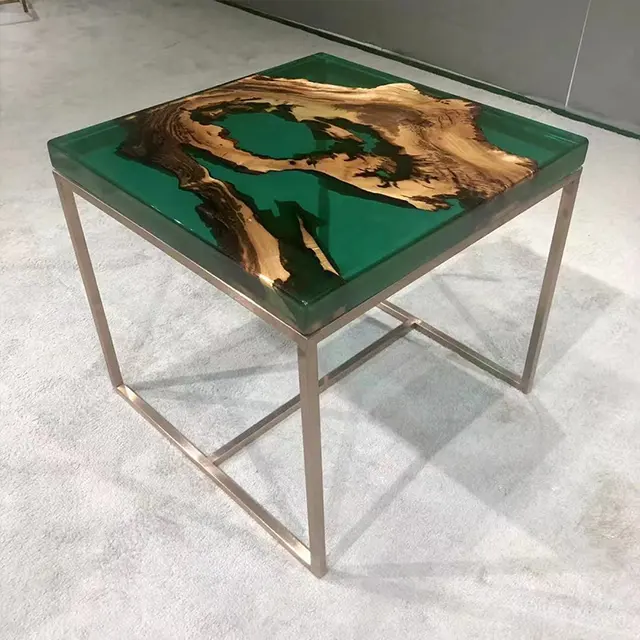 Tavolino da caffè quadrato in resina di legno opzionale di colore tavolino da tè in resina epossidica di design fluviale di lusso