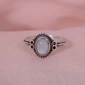 Vintage Oval Gemstone <b>Ring</b> Moonstone Amethyst Silver Plated <b>Brass</b> Jewelry For Women Adjustable Boho <b>Ring</b> Wholesale - Product Image 2