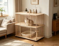 Cage à chat en bois à plusieurs niveaux, villa intérieure pour chat avec enclos pour litière, grand parc pour animaux de compagnie, meuble-lit avec roulettes pour chatons