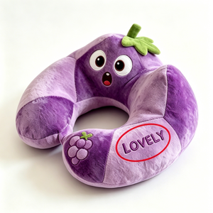 Almohada de cuello en forma de U de felpa personalizada con diseño de uva morada de ojos grandes de dibujos animados, con patrón bordado de LOVELY y racimo de uvas, suave y ergonómica - Product Image 2