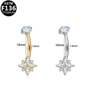 Anneau de nombril en alliage de titane, forme cœur et lune, serti de cristaux, bijoux de piercing pour nombril, bijoux de corps tendance - Product Image 5