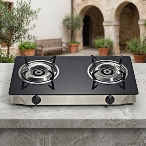 Edelstahl 2-Brenner Tragbarer Gasherd mit Gehärtetem Glas, Batteriebetrieben für Outdoor & Haushalt - Product Image 2