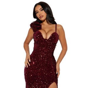 Robe longue sexy à sequins, couleur unie, col halter, mode européenne et américaine pour femmes - Product Image 6