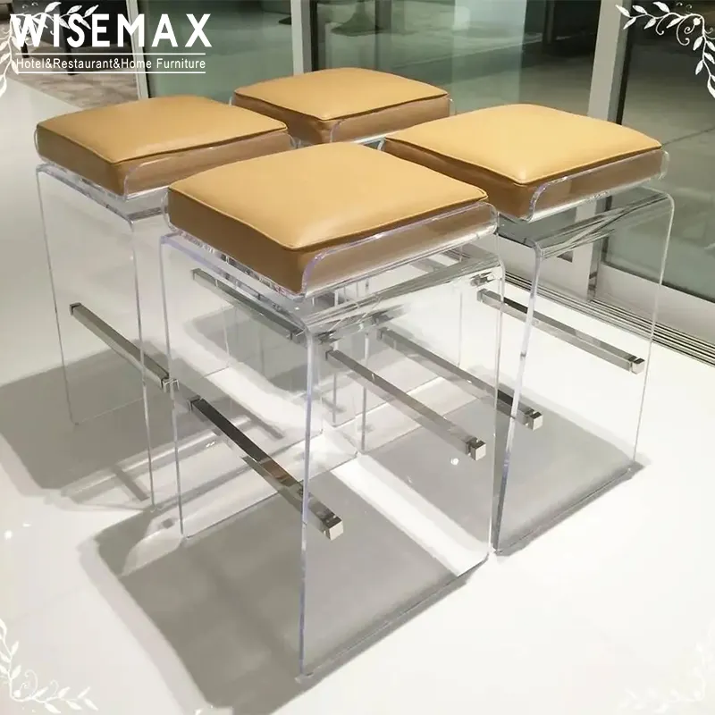 WISEMAX FURNITURE Transparent acrylic bar chair modern light luxury hotel furniture high elastic upholstery pu leather stool