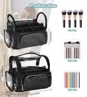 Relavel Travel Transparent Makeup Brush Holder Bag Clear Cosmetic Organizer Storage Bag with Shoulder Strap