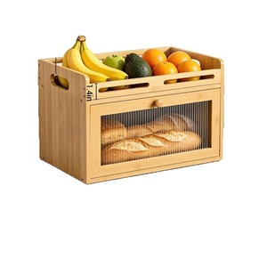Boîte à pain en bambou avec tiroir et porte en verre, étagère de rangement de cuisine pour pain et en-cas, grande capacité, organisateur de comptoir - Product Image 3