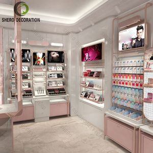 Meubles de magasin de cosmétiques luxueux, design moderne, vitrine de présentation de maquillage avec logo personnalisé, éclairage LED, armoire murale de présentation de magasin de cosmétiques - Product Image 2