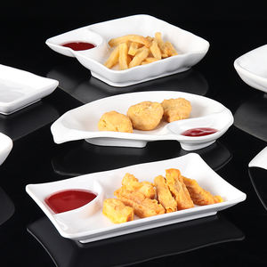 ホワイト卸売100% ソースディッシュメラミン2コンパートメントチップとディップサービングボウル - Product Image 3