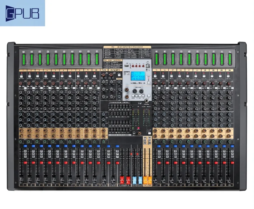 GPUB TB-24 saluran konsol Mixer profesional musik Audio Dj konsol Mixer Audio Mixer Produk Baru 24 DSP untuk perekaman