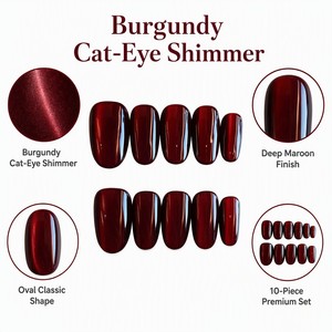 Faux ongles magnétiques rouges en PMMA à presser, couvrance totale moyenne, formes carrées effet gelée, 24 pièces pour femmes et hommes - Product Image 3