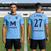 En stock, maillot de football respirant sans logo, uniforme de football, fabrication directe, polyester jacquard, maillot de football pour hommes, vente en gros
