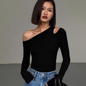 Camicetta Elegante da <span class=keywords><strong>Donna</strong></span> a Maniche Lunghe, Top Asimmetrico in Tessuto Traspirante di Cotone e Spandex, T-shirt da Ufficio Taglia S-3XL - Product Image 4