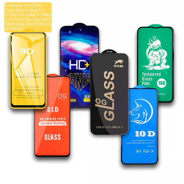 Hot Selling Mobile Phone Full Glue 9h 9d 10d 18d 21d Tempered Glass Screen Protector for Iphone X Xs Xr 11 12 13 Mini 14 Pro Max