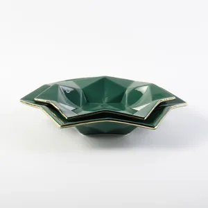 Hot sale modern style home dishes decoration green and golden ceramic irregular plates