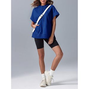 Sweat-shirt à capuche surdimensionné pour femme, à manches courtes, avec poches, pull décontracté, taille plus - Product Image 5