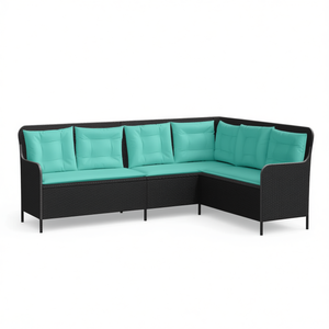 Sofá de Patio Negro Turquesa de 7 Plazas, Muebles de Ratán para Exteriores, Estilo Contemporáneo para Uso en Patio - Product Image 1