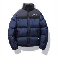 Veste matelassée noire pour homme, col montant, fermeture éclair, coupe-vent, rembourrage en polyester, manteau d'hiver décontracté, design avec logo sur le devant