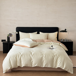 Ensemble de literie en jacquard mosaïque, <span class=keywords><strong>housse</strong></span> de <span class=keywords><strong>couette</strong></span> réversible bicolore de luxe, linge de lit de qualité hôtelière gris neutre - Product Image 4