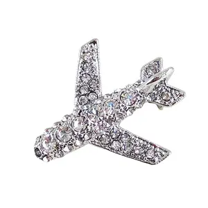 Flight Attendant Uniform Novelty Airplane Rhinestone Fashion Brooches Pin, Silver Tone