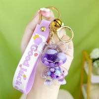 Porte-clés ours lumineux en acrylique et huile dans une bouteille, pendentif de sac, logo personnalisé, porte-clés ours en peluche Bubble Tea