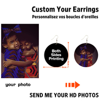 Pendientes Personalizados de Madera Natural con Diseño Impreso Personalizado en Forma de Corazón, Estrella, Óvalo, Gota de Agua, Triángulo y Cuadrado