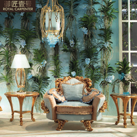 Ensemble de salon luxueux de style néoclassique italien, combinaison de tissu français avec bois massif européen gravé à la main