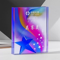 Plaque personnalisée avec logo, étoile bleue en cristal, trophée en verre K9, souvenir laser pour bureau, récompenses, certificat d'entreprise