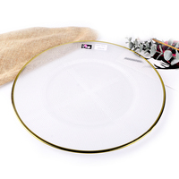 Assiette de présentation ronde de luxe en verre transparent texturé à points avec bord doré de 33 cm pour la décoration de table de mariage et de banquet (vente en gros)