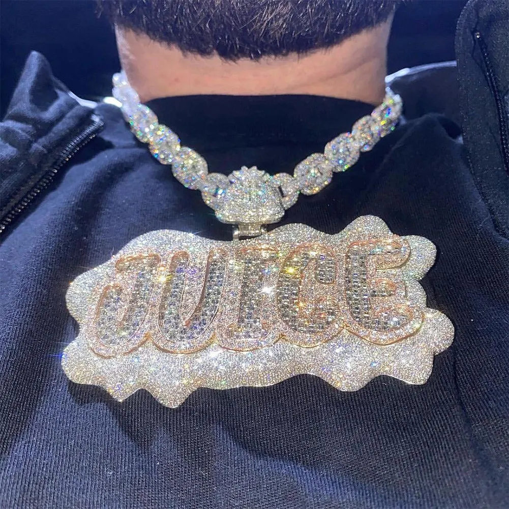 Collar con Nombre Personalizado, Colgante con Letra Personalizada, Colgante de Número Iced Out para Hombre, Gran Baguette Hip Hop Rock Rapper, Joyería de Moda