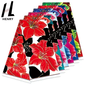 <span class=keywords><strong>Henry</strong></span> Big Floral Pattern Design <span class=keywords><strong>Fond</strong></span> noir Tissu imprimé de couleur vive pour robe Mumu - Product Image 1